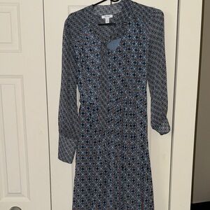 Nine West Geometric Blue and Black Long Sleeve Dress